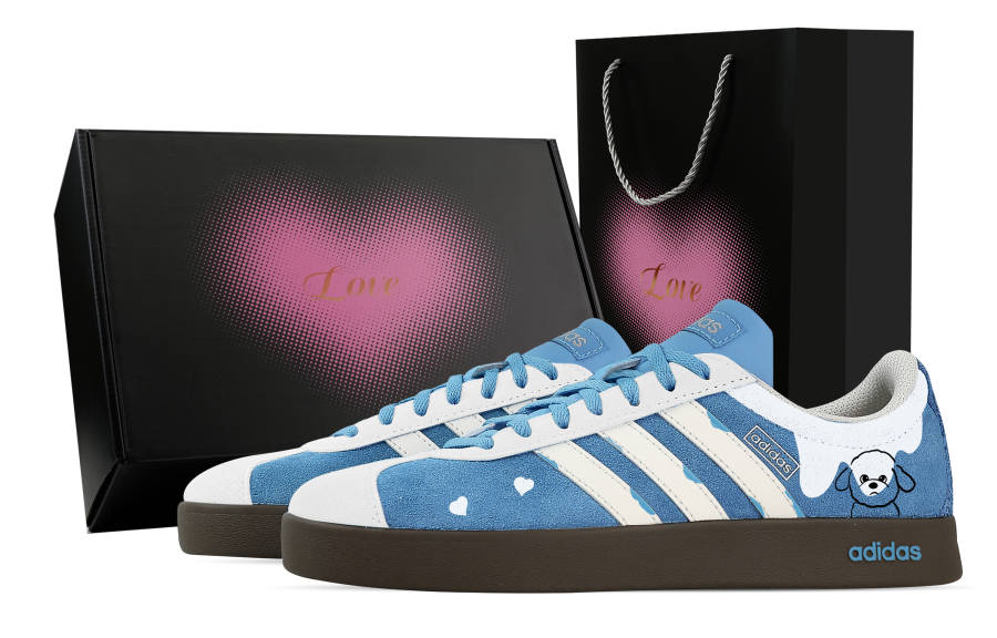 Adidas Custom Adidas VL COURT 2.0 Butter Wangzi, Heart Box Low top German Army Trainers Unisex Blue