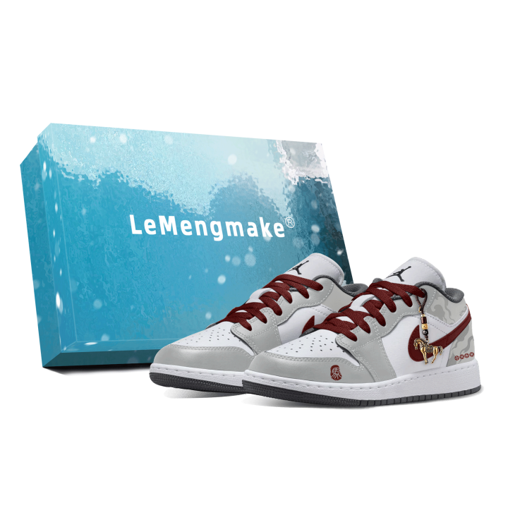 Jordan Jordan Air Jordan 1 Lemon Joy Slip Resistant Abrasion Resistant Low top Children's Basketball Shoes White Gray Unisex