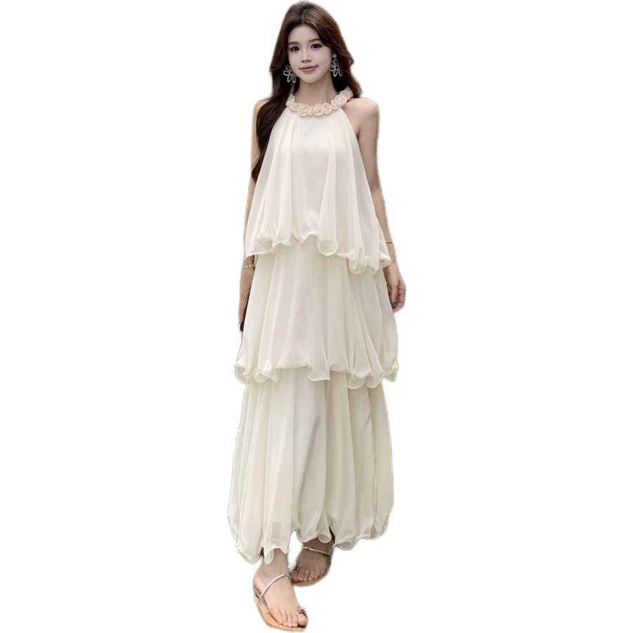 JBBCN Sleeveless Dresses Women's Light Apricot Soft Light Boat Neck Thin Long