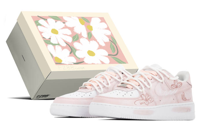 Nike Nike Air Force 1 Box, Sunshine, Soft Cushioning Slip Resistant Low top Kids' Skateboarding Shoes Pink White Teenagers