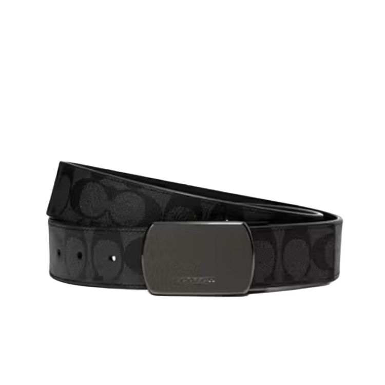 COACH COACH PU Artificial Leather, Cow Leather Belts Men's Black/Charcoal Gray Width 3.8cm