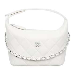 CHANEL Cow Leather Handbag Women's White
