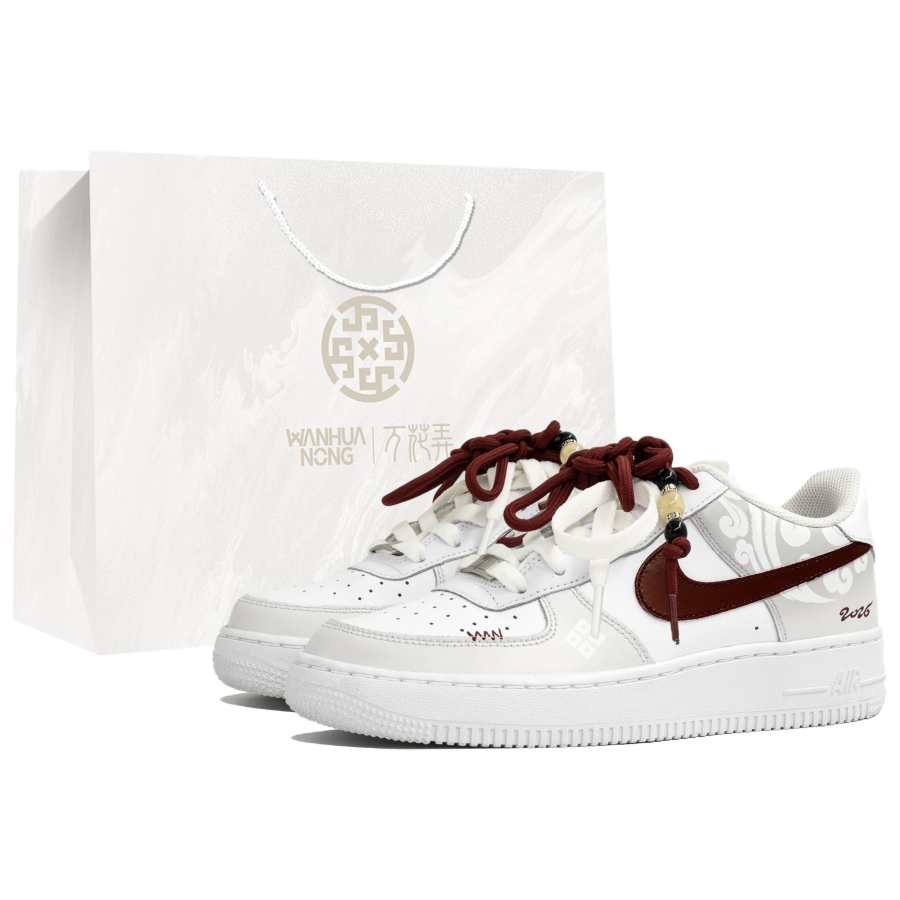 Nike Nike Air Force 1 Myriad Flowers, Leaping Horse, Shopping Bag Leather Cushioning Low top Skateboard Shoes Unisex