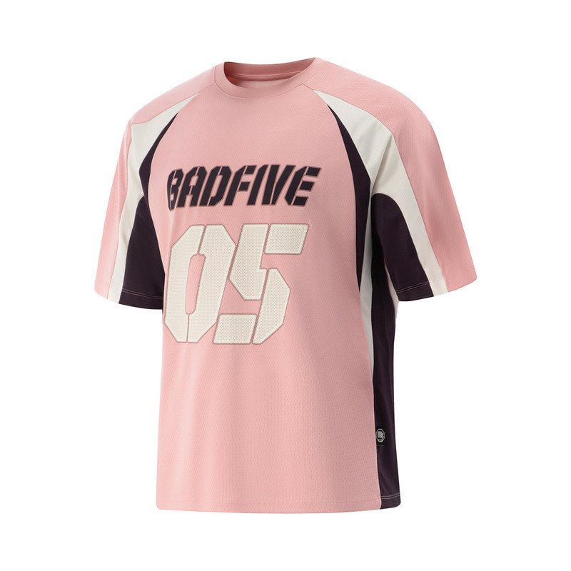 Li-Ning Li Ning T Shirts Men's Smoke Pink/Ecru/Enchanting Night Purple Crew Neck Moderate Straight Fit