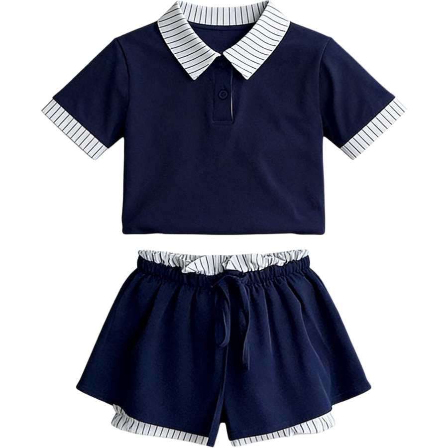 YALU Kids Two Piece Skirt Sets Polo Collar Moderate Short