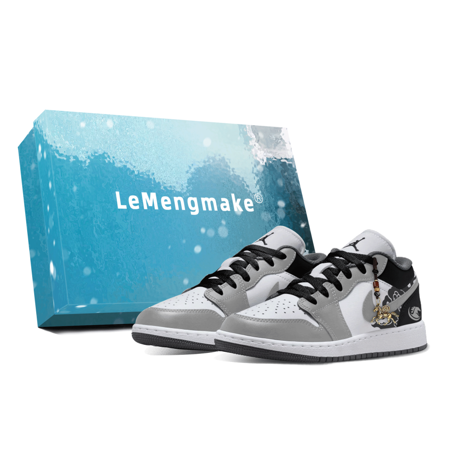 Jordan Jordan Air Jordan 1 Lemon Joy Abrasion Resistant Low top Children's Basketball Shoes Black Gray Unisex