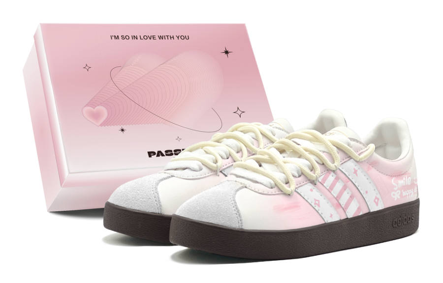 Adidas Adidas Vl Court Classic Romantic Treat, Cherry Blossom Pink Shimmer, Girlish, Sweet Style, Cute, German Army Trainers