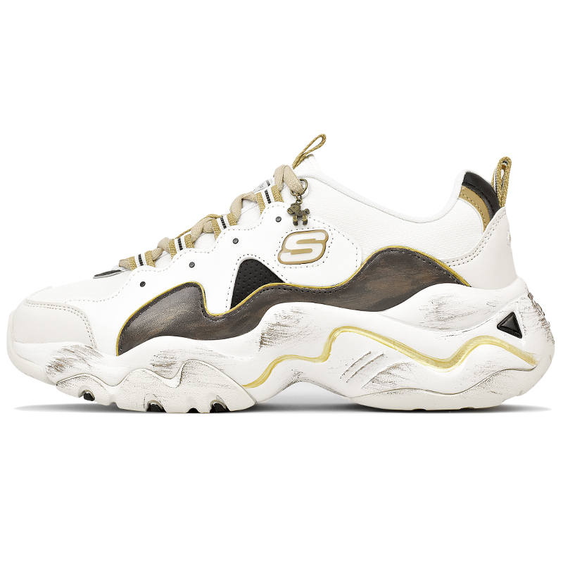 Skechers D'Lites 4.0 Abrasion Resistant Slip Resistant Low top Chunky Sneakers Women's White, Black, Gold