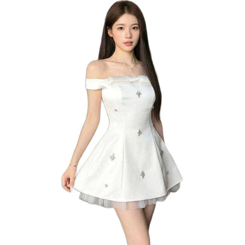 JBBCN Sleeveless Dresses Women's Ecru Dress Boat Neck Thin Extra Short