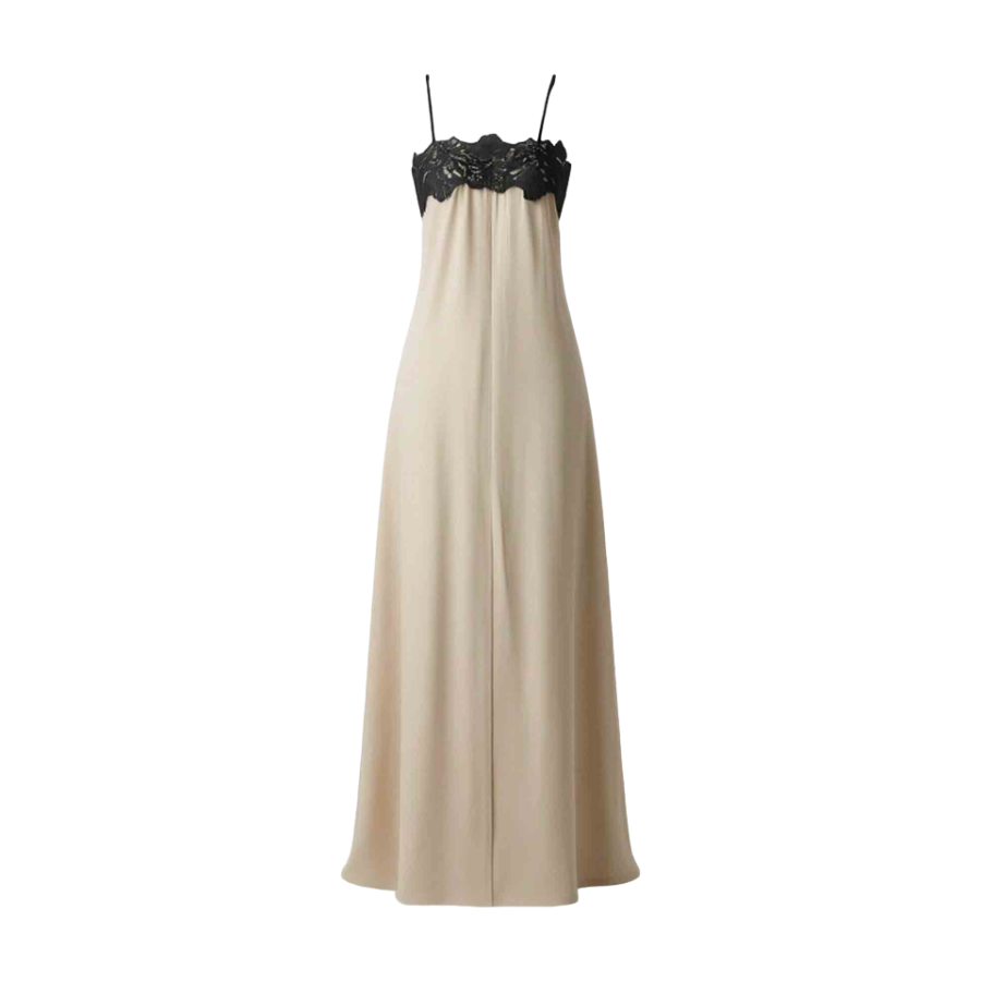 MTHE Slip Dresses Women's Light Khaki Boat Neck Moderate Long