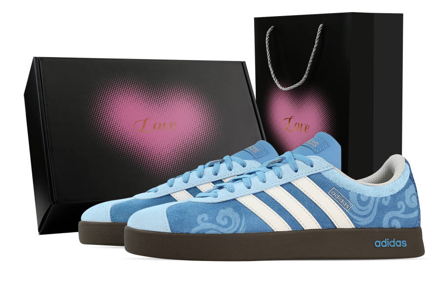 Adidas Custom Adidas VL COURT 2.0 Cloud Stream Green Wave, Heart Box Low top German Army Trainers Unisex Blue