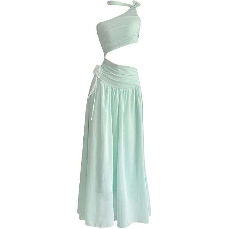 JBBCN Sleeveless Dresses Women's Mint Green Long Asymmetrical Collar Thin Long
