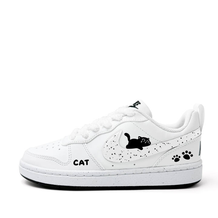 Nike Nike Court Borough Black Cat Lying Down Synthetic Leather Abrasion Resistant Slip Resistant Low top