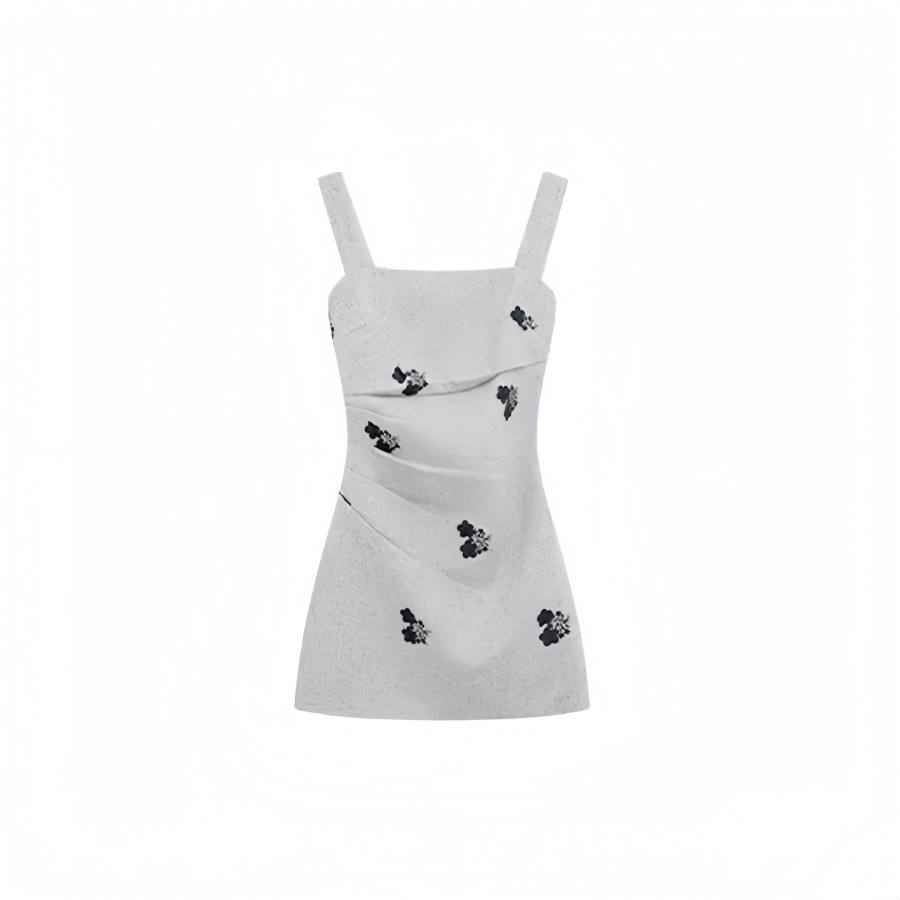 TUSHIFEI Slip Dresses Women's Crab Shell Green Square Collar Moderate Short
