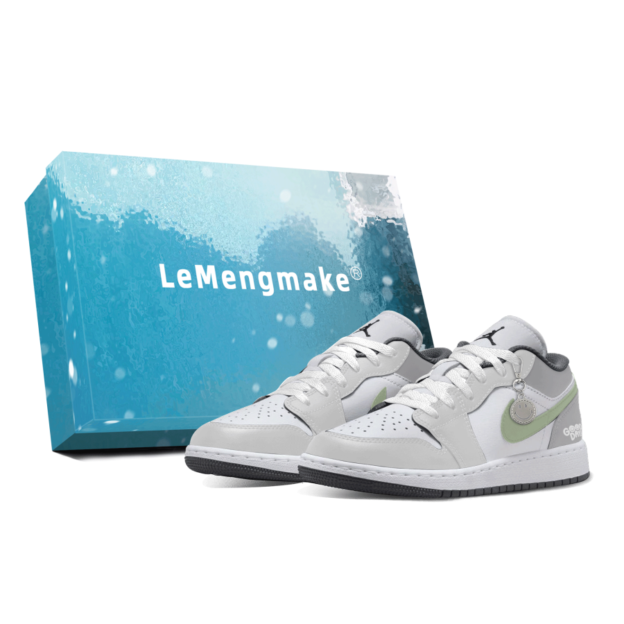 Jordan Jordan Air Jordan 1 Lemon Joy Abrasion Resistant Low top Children's Basketball Shoes Gray Green Unisex