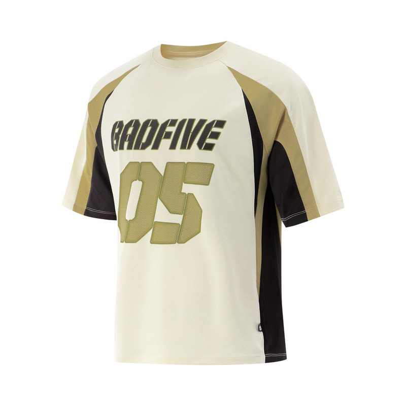 Li-Ning Li Ning T Shirts Men's Ecru/Rattan Khaki/Black Crew Neck Moderate Straight Fit