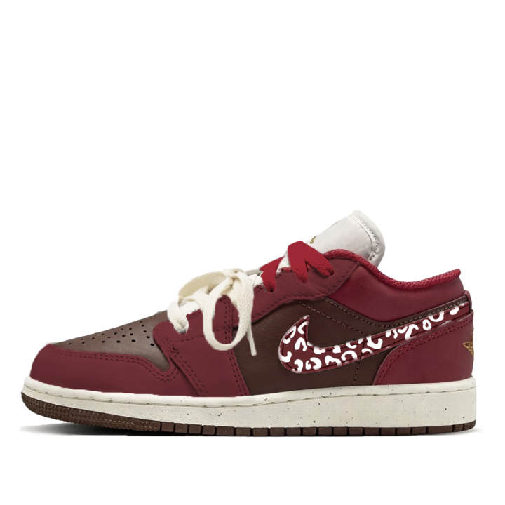 Jordan Jordan Air Jordan 1 Wild Berry Leopard Leather Slip Resistant Abrasion Resistant Low top Children's Basketball Shoes
