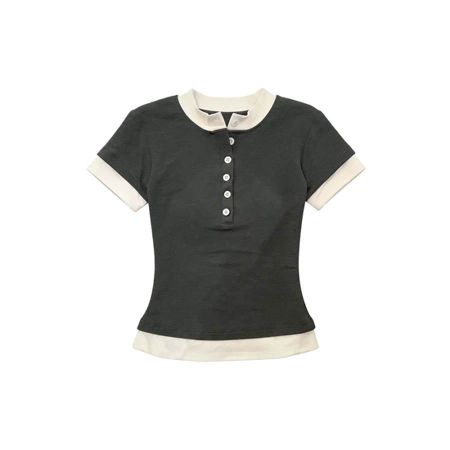 TUSHIFEI T Shirts Women's Gray Crew Neck Moderate Mock Two Piece