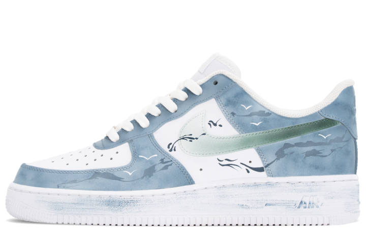 Nike Nike Air Force 1 Ink Wash, Landscape Ink Thermal Coverage Low top Skateboard Shoes Men's Turquoise
