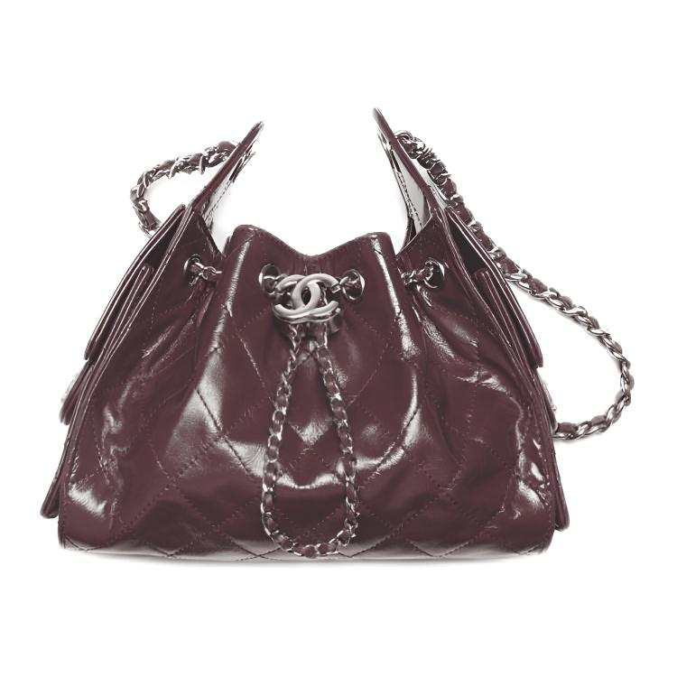 CHANEL 25Bag Bright Color Wrinkle Calfskin & Silver Metal Hippy Bag Shoulder Bag Mini Women's Dark Burgundy