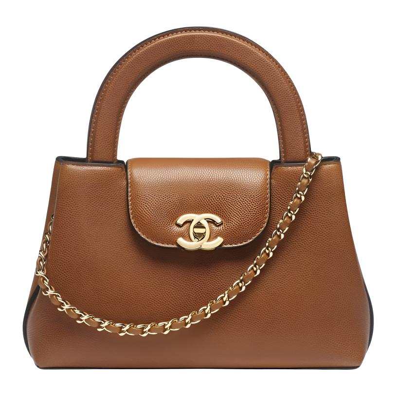 CHANEL Grain Calfskin & Gold Metal One Shoulder Handbag Mini Women's Camel