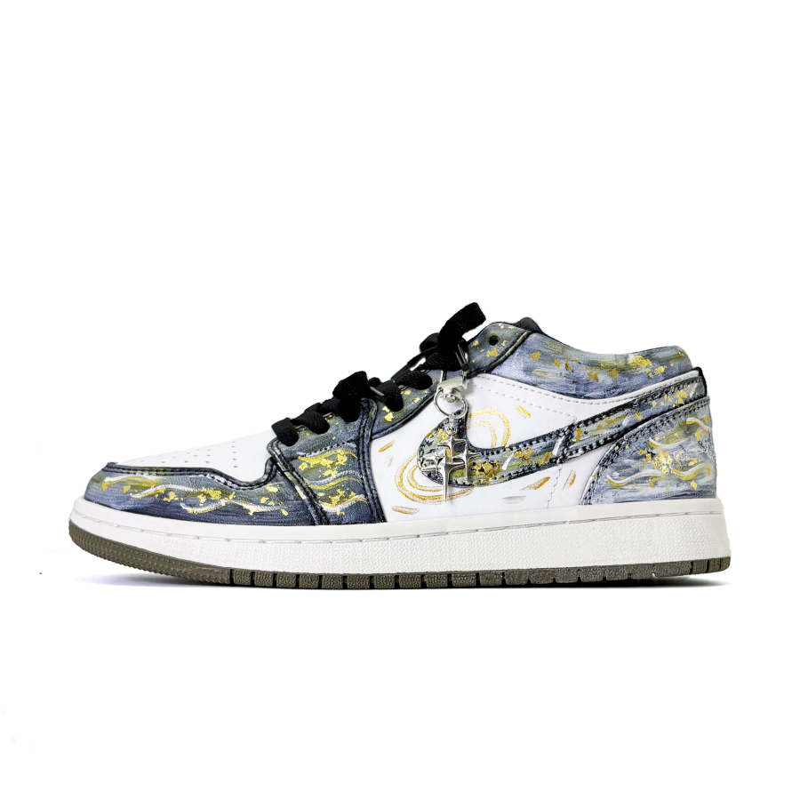 Jordan Jordan Air Jordan 1 Slip Resistant Abrasion Resistant Low top Children's Basketball Shoes Black Teenagers