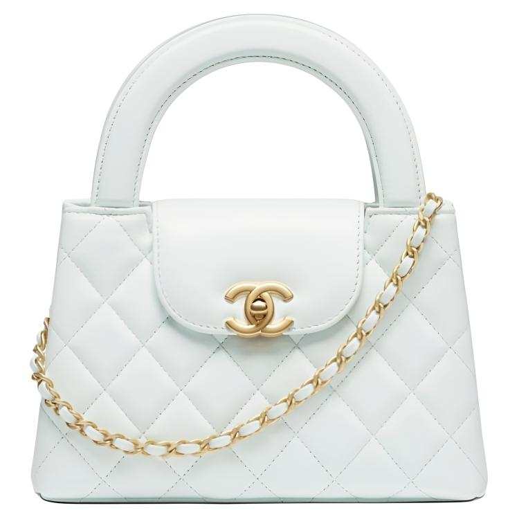 CHANEL Sheepskin Material Gold Metal Handbag Mini Women's Light Blue
