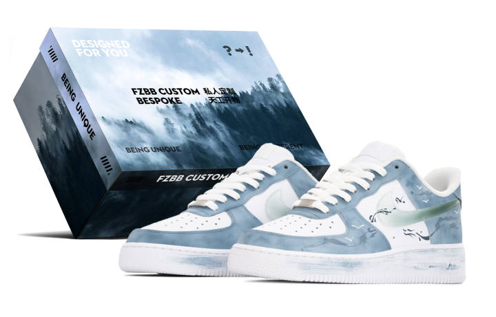Nike Nike Air Force 1 Box, Ink Wash, Landscape Thermal Coverage Low top Skateboard Shoes Men's Turquoise