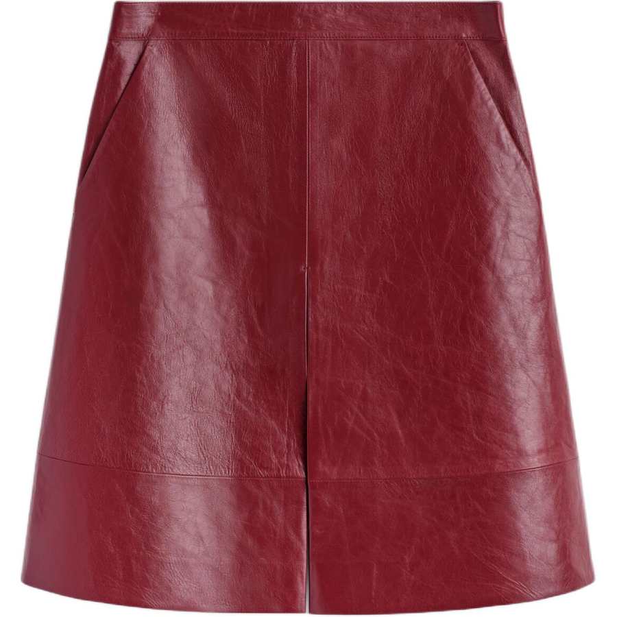 COS Leather Long Skirts Women's Crimson Moderate Short Skirt A Line Skirt