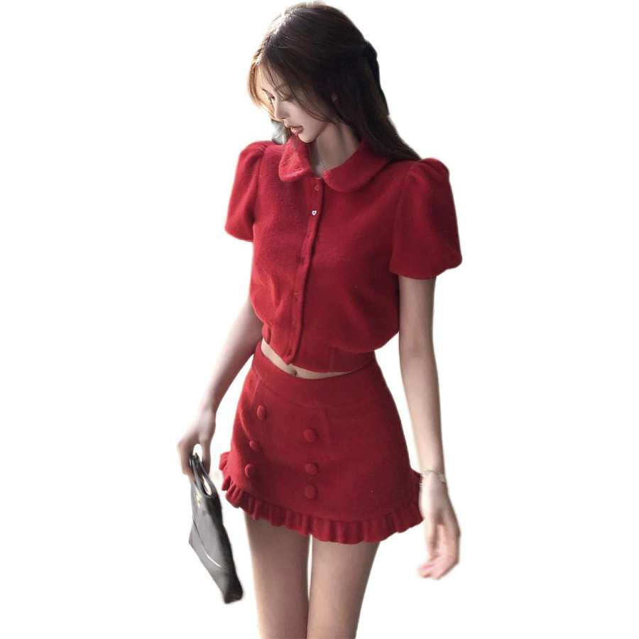 JBBCN Two Piece Skirt Sets Women's Peter Pan Collar Moderate Extra Short