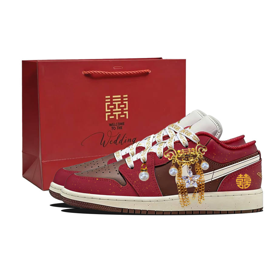 Jordan Jordan Air Jordan 1 Red Beauty Locks With Joy Low top Skateboard Shoes Women's Red White