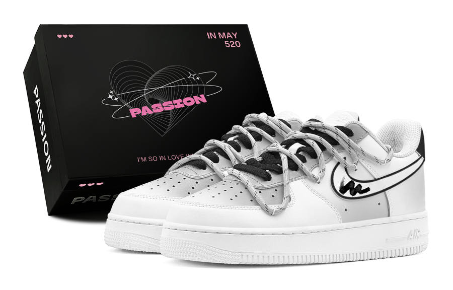 Nike Nike Air Force 1 Air Force 1, Spring Refresh, Black & White Prelude, Doodle Low top Casual Skate Shoes Men's Black Gray
