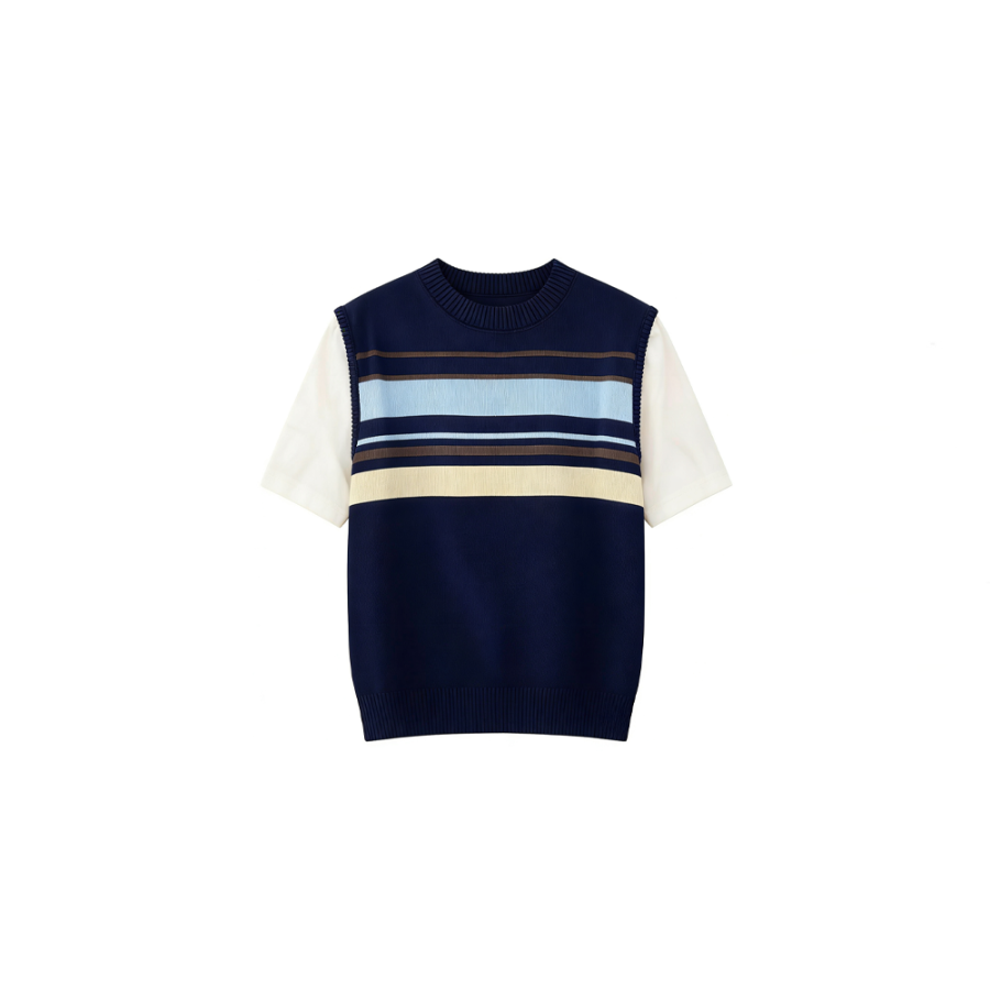 CPAURA Knitwear Women's Navy Blue Mock Two Piece Crew Neck Moderate Base Layer