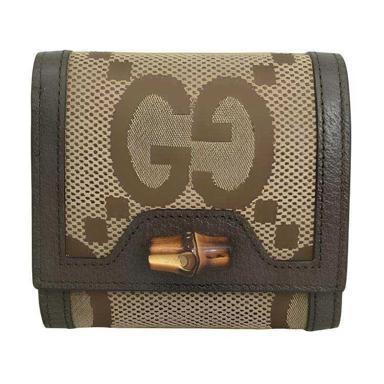 GUCCI Jumbo GG Canvas Wallet Large Women's Brown & Beige