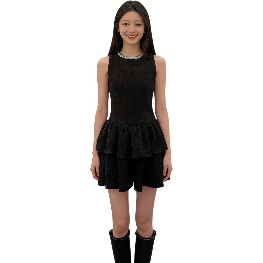 JBBCN Sleeveless Dresses Women's Black Crew Neck Moderate Short