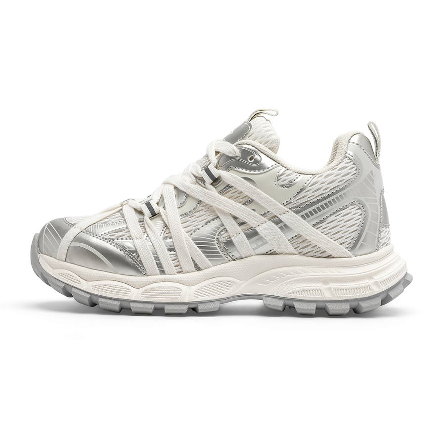 DEERWAY Height Increasing Lightweight Breathable Low top Chunky Sneakers Women's White Silver