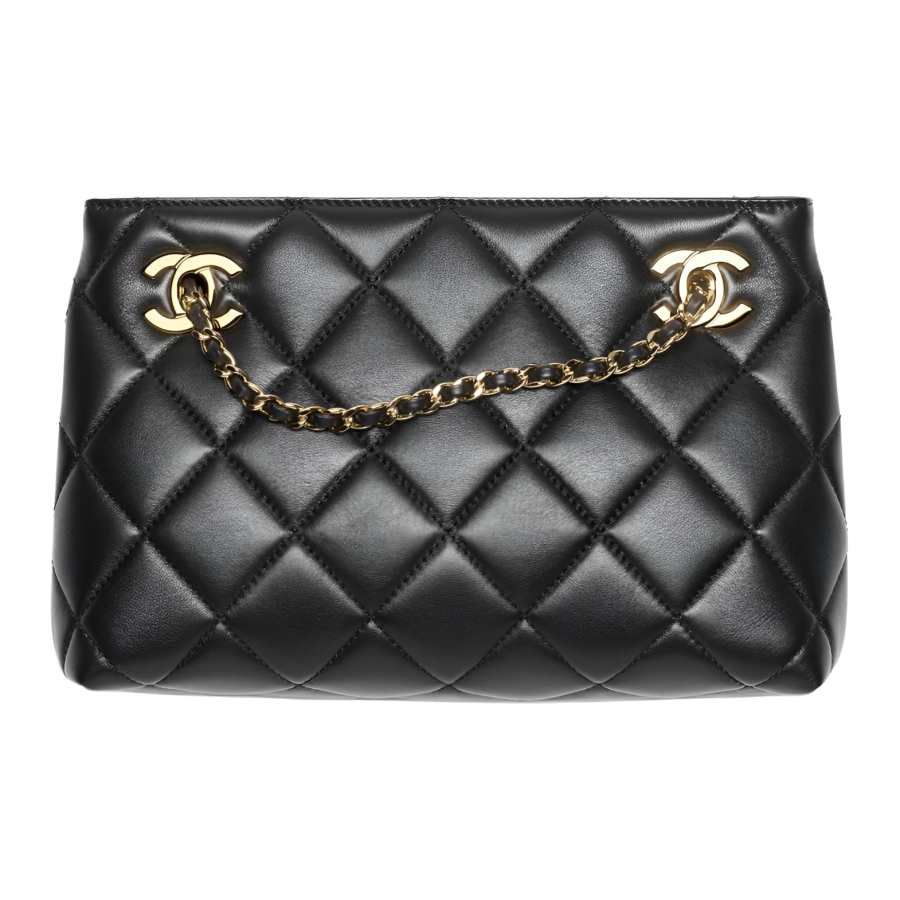 CHANEL 26S Lambskin & Gold Metal Crossbody Bags Women's Black