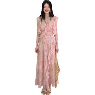 JBBCN Slip Dresses Women's Light Pink V Neck Thin Long