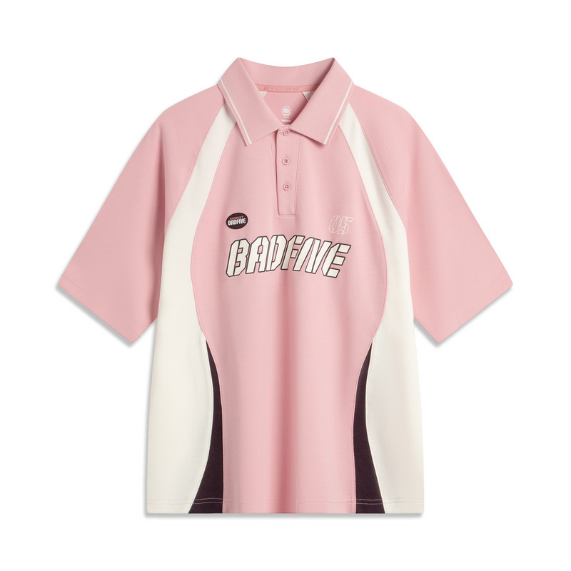 Li-Ning Li Ning Polo Shirts Men's Smoke Pink/Ecru/Enchanting Night Purple Crew Neck Moderate Straight Fit