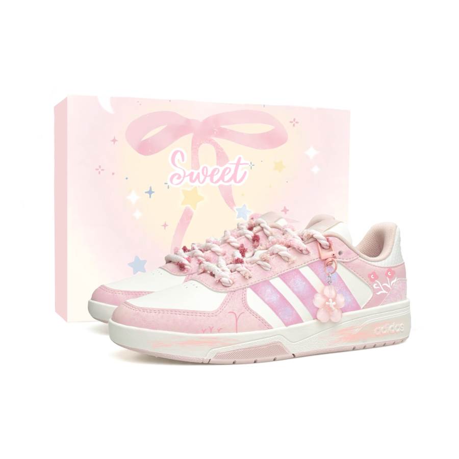 Adidas Adidas COURTBEAT Wacker Height Increasing Abrasion Resistant Slip Resistant Low top Skateboard Shoes Unisex Pink White