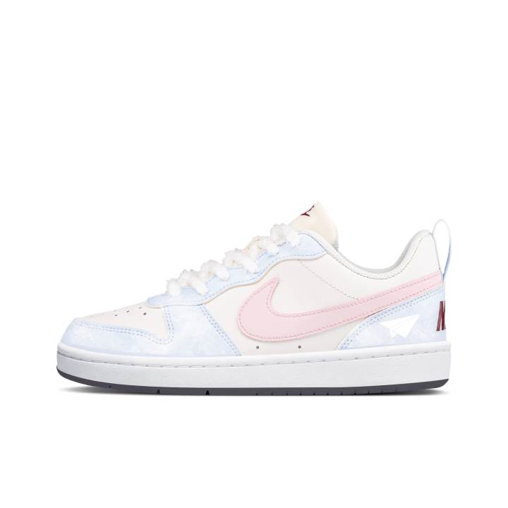 Nike Nike Court Borough 2 Cloud Mist Kite Abrasion Resistant Slip Resistant Low top Skateboard Shoes Unisex White Pink