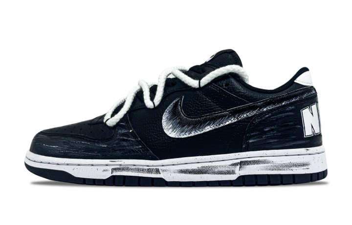 Nike Nike Big Synthetic Leather, Leather Cushioning Low top Skateboard Shoes Men's Black White