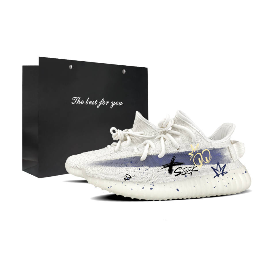 Adidas Originals Yeezy Boost 350 V2 BNK Ink Stain Fabric Abrasion Resistant Breathable Low top Casual Shoes Unisex