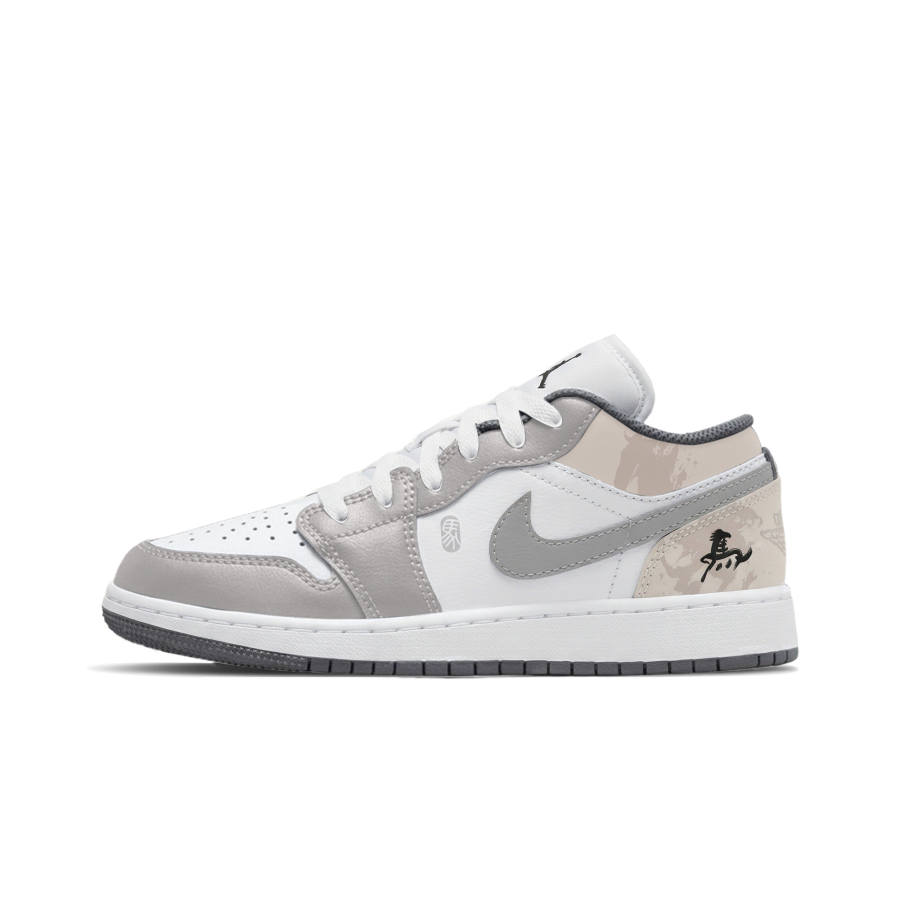 Jordan Jordan Air Jordan 1 Zuanma Gray Cloud Slip Resistant Abrasion Resistant Low top Children's Basketball Shoes Gray Unisex