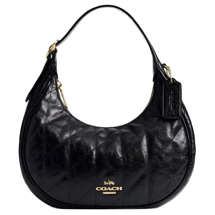 COACH Cow Leather Crescent Bag Crossbody Bag Medium Women's Black