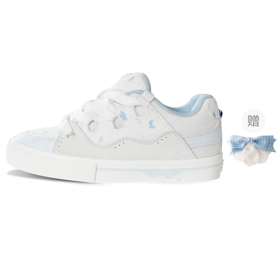 Ollieskate Slip Resistant Abrasion Resistant Low top Skateboard Shoes Unisex White Blue