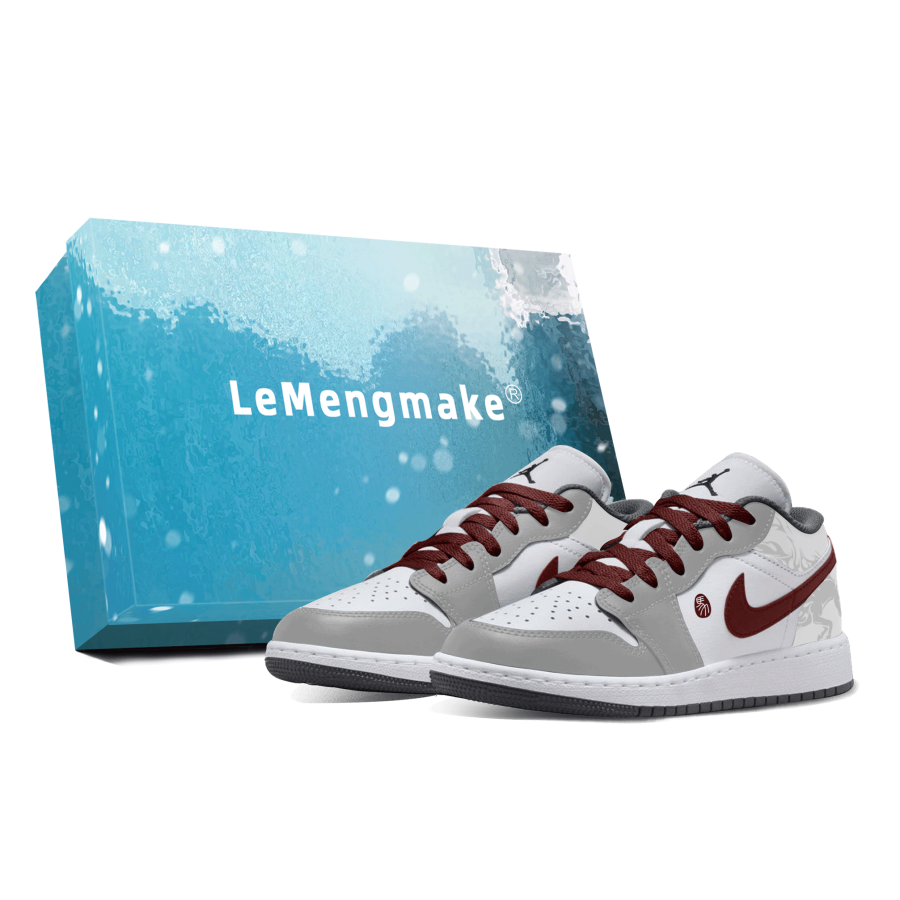Jordan Jordan Air Jordan 1 Swift Shadow Gray Red Slip Resistant Abrasion Resistant Low top Children's Basketball Shoes