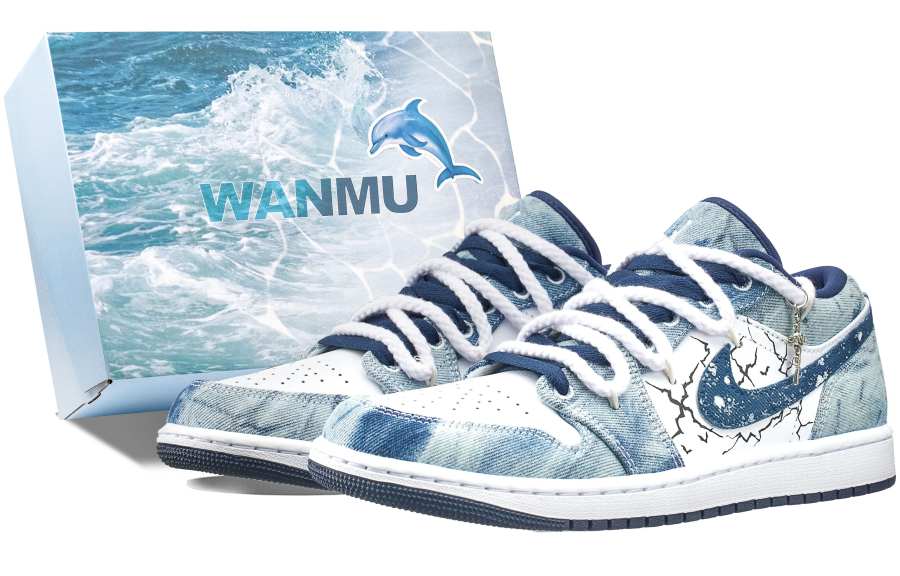 Jordan Jordan Air Jordan 1 Denim Is Busy, Washed Denim Low top Skateboard Shoes Men's White Blue