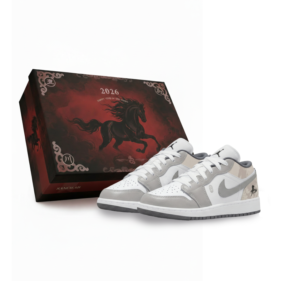 Jordan Jordan Air Jordan 1 Zuanma Gray Cloud Abrasion Resistant Low top Children's Basketball Shoes Gray Unisex