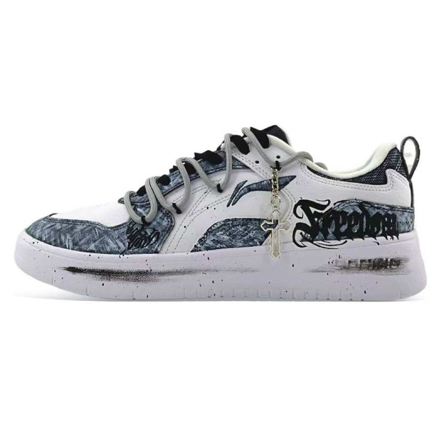 Li-Ning Li Ning Wheat Age Free Gothic Abrasion Resistant, Breathable, Slip Resistant Low top Skateboard Shoes Men's White Black